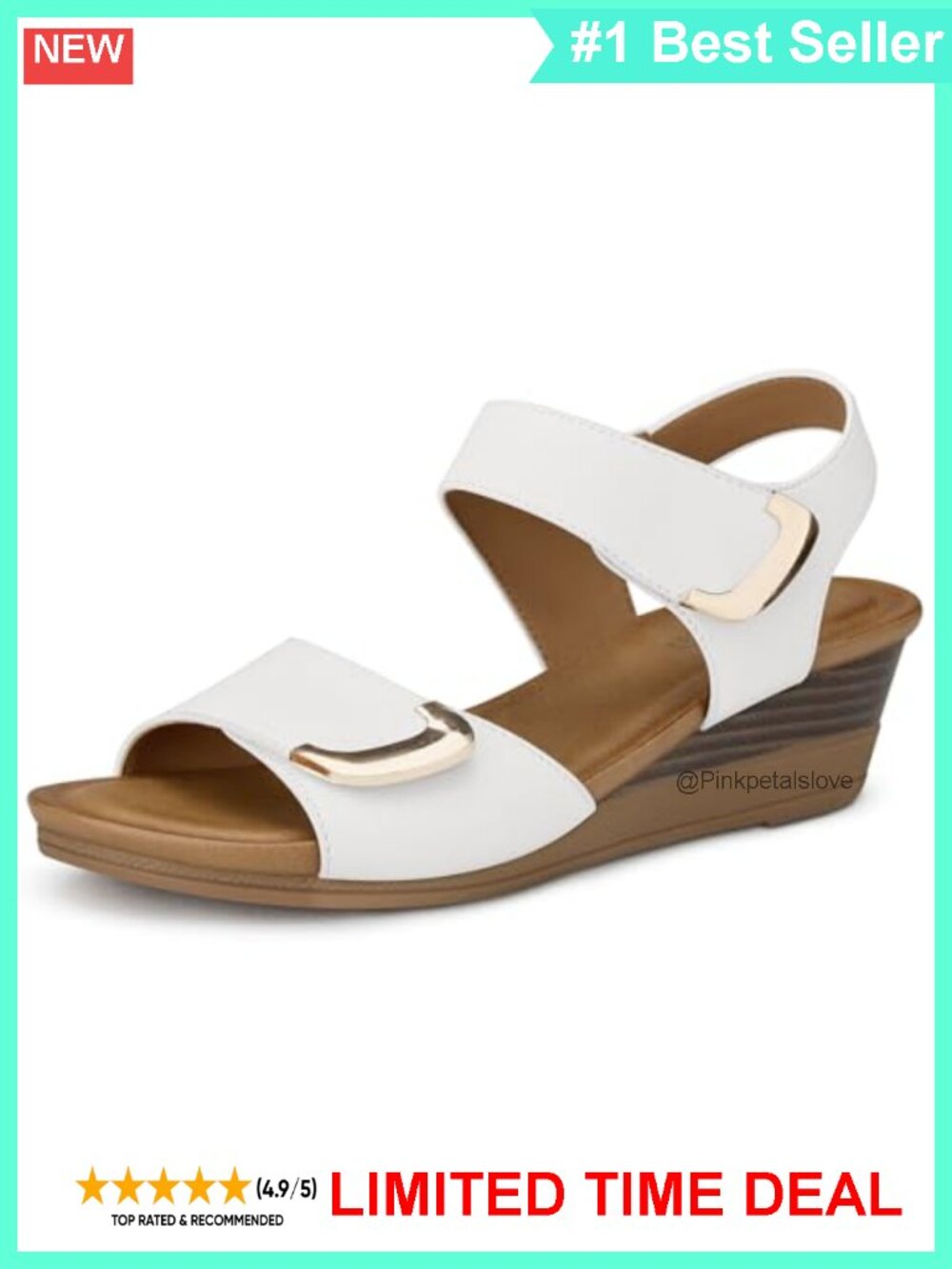 Women's Wedge Sandals Double Strap Adjustable Hook Loop Non-Slip Platform Open